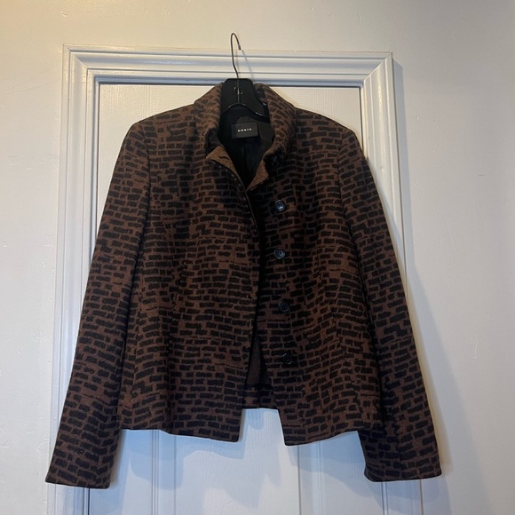 EUC AKRIS- 100% wool blazer jacket. Brown and Black. US Size 10. - Picture 2 of 8